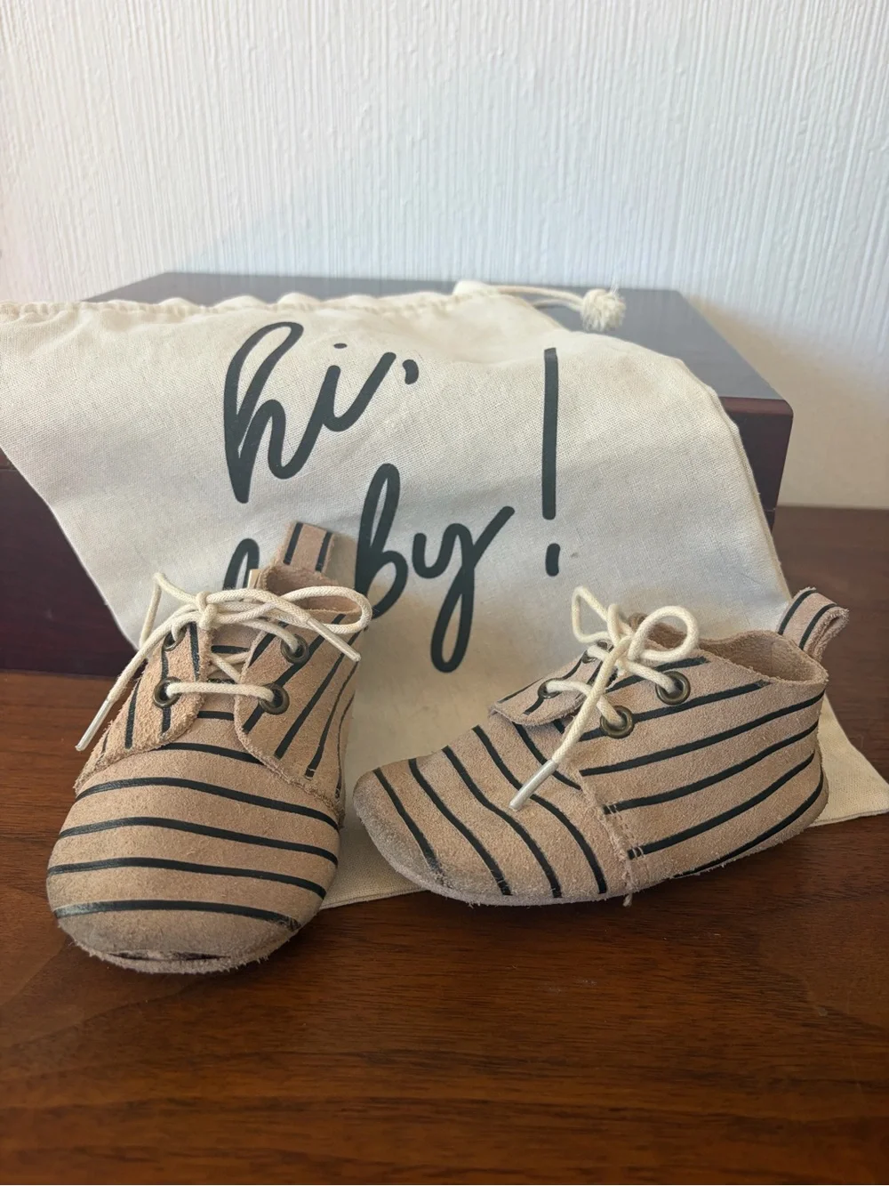 Striped Tan leather baby Moccasin Lace-Up Shoes